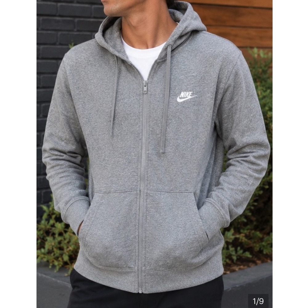 Nike Full Zip Hoodie Gray Large Men Fleece Sweatshirt Athletic Comfy Casual